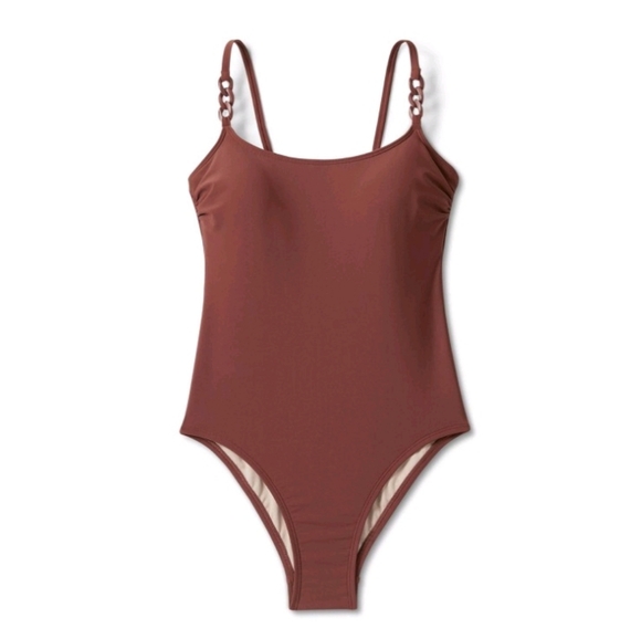 Kona Sol Women's Chain Link Medium Coverage One-piece Swimsuit ~ Brown - Picture 5 of 16